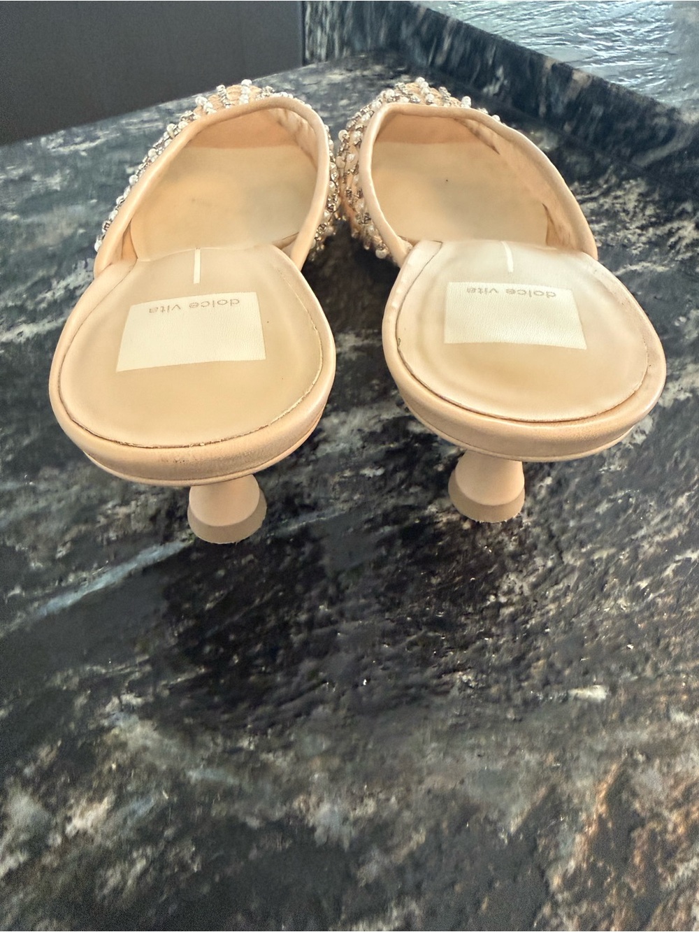Dolce Vita Nude Beaded Pointed Mules with Pearl & Crystal Embellishment - Picture 2 of 3